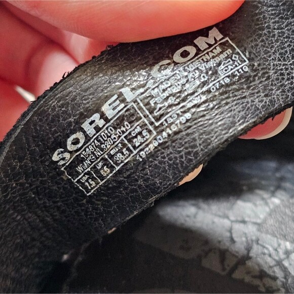 Sorel Black Leather Snake Print Sandals - Picture 5 of 6